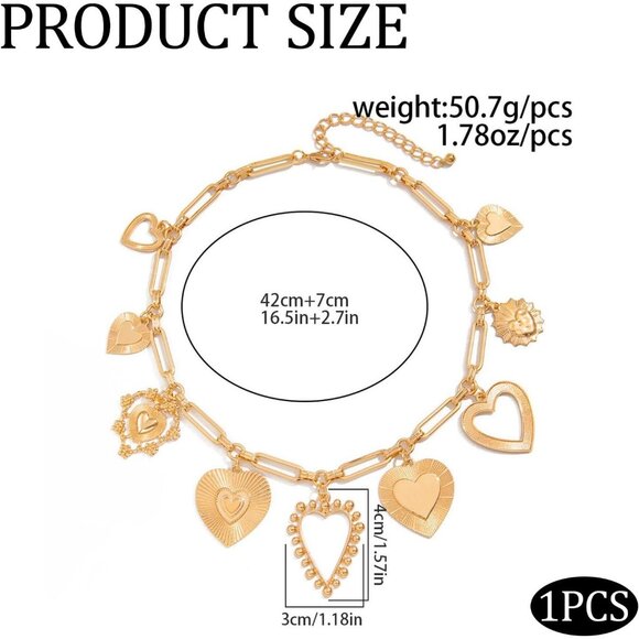 Women Style A Gold Elegant Metal Big Heart Neck Chain Pendant Metal Necklace